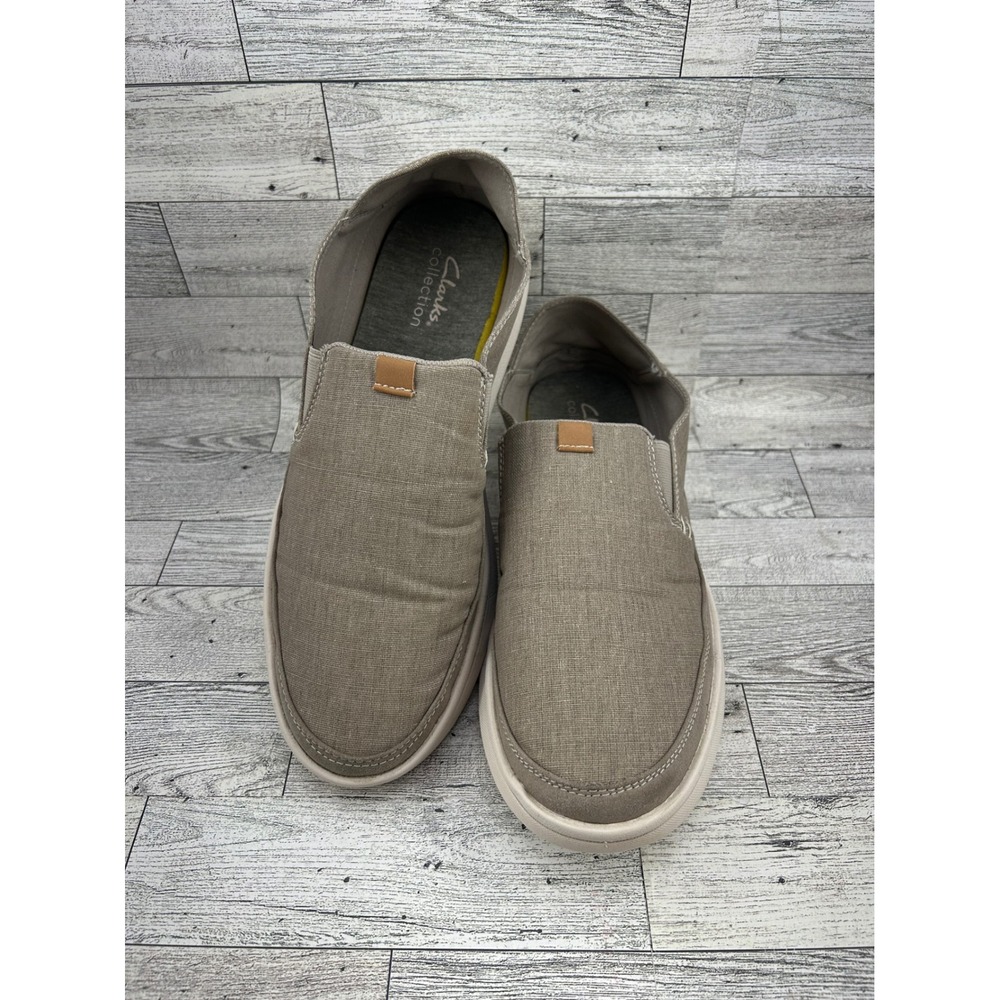 Clarks Collection Mens Slip On Shoes Tan Canvas Casual Comfort‎ Size 8.5
